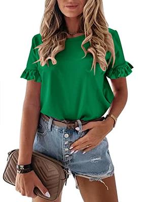 PRETTYGARDEN Women's Short Sleeve Casual T Shirts Summer Ruffle