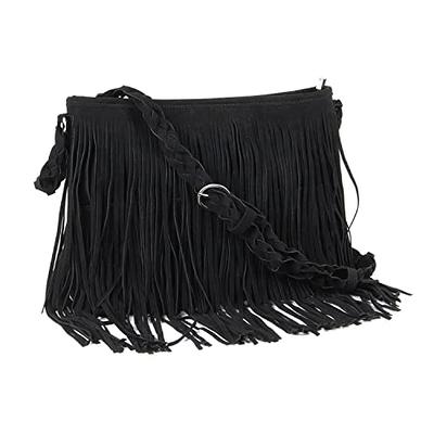 Black Fringe Bucket Bag. Vegan Boho Crossbody Bag 