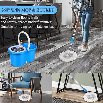 Mop and Bucket with Wringer Set, 360 Spin Mop and Bucket with 3 Replacement  Heads, Stainless Steel Mop Bucket 61 Inch Adjustable Handle for Floor