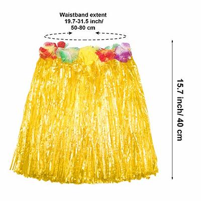 5pcs Hula Skirt Hawaiian Costume Set with Green Leaves Necklace Bracelets  Headband Luau Party Favors for Beach Luau Party Supplies(Adults)