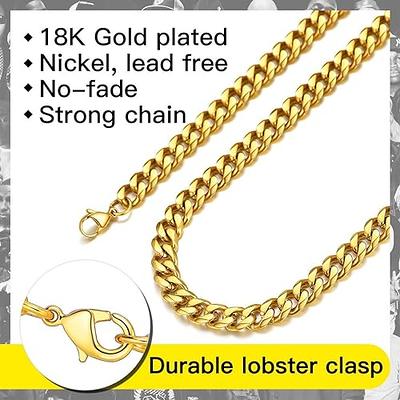 Men's Stainless Steel Miami Cuban Chain with Box Clasp 18K Gold Plated 30 Yellow