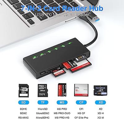 USB C USB 3.0 Multi Card Reader, 7 in 2 USB 3.0 XD Card Reader for