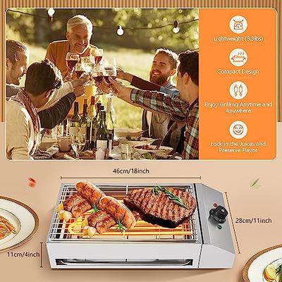 Commercial 1800W Electric Indoor Grill, Smokeless Grill Barbecue Oven Grill  Stainless Steel For BBQ Equipment with Extra-Large Drip Tray 122° F-572° F