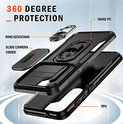 DEERLAMN for Samsung Galaxy S23 Ultra Case with Slide Camera Cover,Built-in  Rotated Ring Kickstand [Full Camera Protection] [Military Grade] Heavy