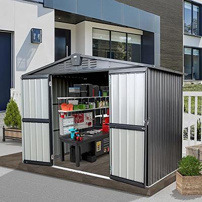 Mcombo Outdoor Storage Cabinet, Garden Wood Tool Shed, Outside Wooden Shed  Closet with Shelves and Latch for Yard, Patio, Deck and Porch 6056-1000