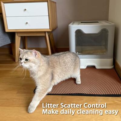  LeToo Cat Litter Mat Grey Trapping for Litter Box, No Slip &  Large, Urine & Waterproof, Honeycomb Double Layer Anti Tracking Kitty Mats,  No Phthalate, Washable Easy Clean (24 x 15