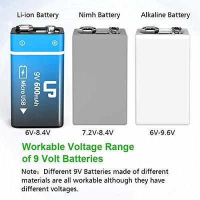 LP 9V Rechargeable Battery Charger Pack, 4 Pack 600Mah 9 Volt Batteries and  4 Ba
