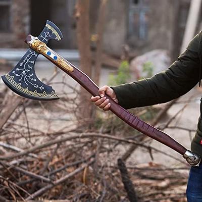 Hand Forged Stainless Steel Leviathan Axe, Kratos Axe with Genuine Leather  Sheath Viking Axe Hatchet, and Solid Wood Handle (Leavithan Axe 2)