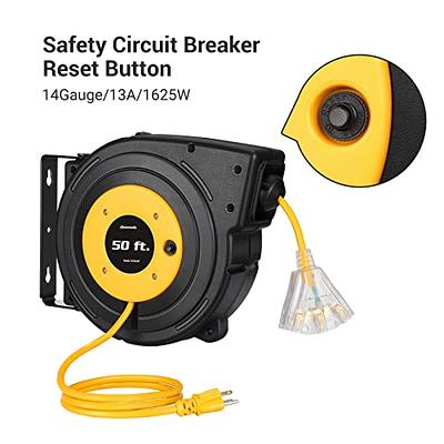 DEWENWILS Retractable Extension Cord Reel, 50FT Power Cord Reel with  14AWG/3C SJTOW, 13A Circuit Breaker, Wall/Ceiling Mounted, 3-Lighted Triple  Outlets for Garage, Workshop, UL Listed, Yellow - Yahoo Shopping