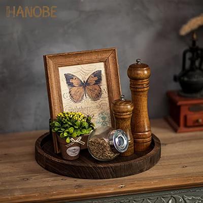 Hanobe Round Wood Candle Tray: Rustic Wooden Candle Holder