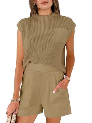 Womens Summer 2023 Two Piece Casual Outfits Ribbed Knit Short