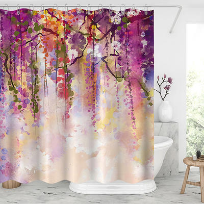 Flower Bathroom Shower Curtain Modern Fabric Shower Curtain Waterproof  Shower Curtains With 12 Hooks for Home Decorations 