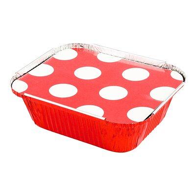 16 oz Rectangle Silver Aluminum Take Out Container - with Polka Dot Paper  Lid - 7 1/4 x 5 1/4 x 2 - 200 count box