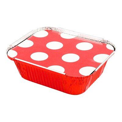 12 oz Rectangle Silver Aluminum Take Out Container - with Polka Dot Paper  Lid - 5 3/4 x 4 3/4 x 1 3/4 - 200 count box