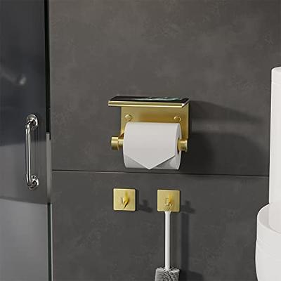 Double Roll Toilet Paper Holder with Phone Shelf - Bathroom Tissue Dispenser - Modern Style (Brushed Nickel)