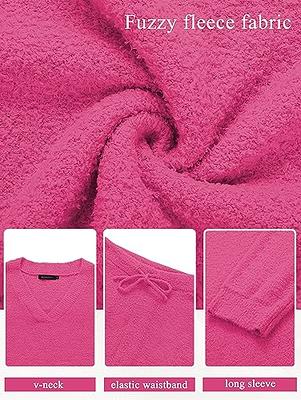 MEROKEETY Women's 2 Piece Outfits Fuzzy Fleece Pajama Set Long