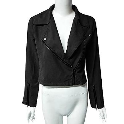 Women's Zipper Artificial Leather Jacket Lapel Long Sleeve Short