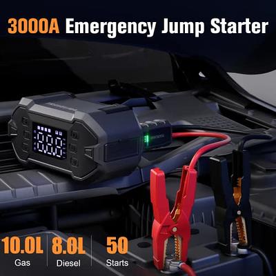 Jump Starter, 3000A Peak 24000mAh Car Battery Jump Starter (up to 8.0L Gas  and 8.0L Diesel Engine), 12V Jump Starter Battery Pack, Portable Jump