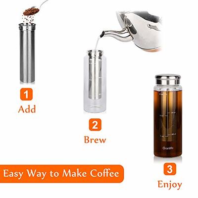 Oranlife Non-electric Coffee Percolators, Cold Brew Coffee Maker, Portable Iced  Coffee and Tea Infuser with Airtight Lid, Reusable Stainless Steel Mesh  Filter for Iced Tea/Coffee, 3cup, 26oz - Yahoo Shopping
