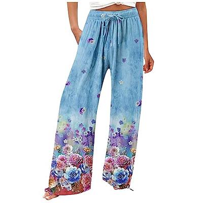 Capri Pants for Women Summer Floral Printed High Waist Button Wide Leg  Palazzo Capris Lightweight Beach Cropped Pants