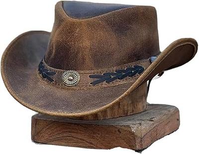 Shapeable Unisex Australian Outback hat Western Style Leather Cowboy hat  for Men and Women Wide Brim Vintage Old Style (US, Alpha, Large, Brown) -  Yahoo Shopping