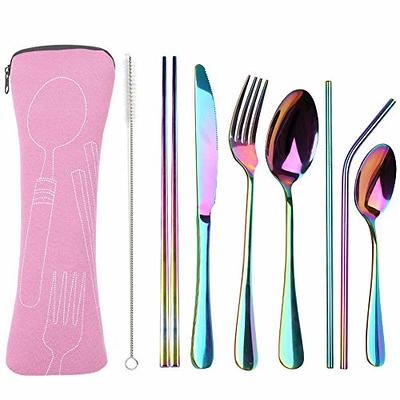 Reusable Travel Utensils Cutlery Set with Case, YIMICOO Stainless Steel  Portable Flatware Set Silverware Set for Camping Picnic Office or School  Lunch (Pink) - Yahoo Shopping