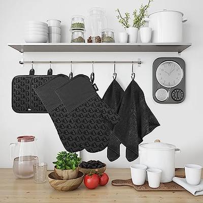 Qimh Oven Mitts and Pot Holders, 6 Pcs Kitchen Oven Mitts Set with Towels,  High Heat Resistant 500℉ Extra Long Non-Slip Silicone Surface Oven Gloves  for Baking, Cooking, BBQ - Yahoo Shopping