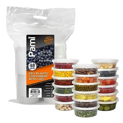 PAMI Deli Plastic Containers With Lids [48-Pack, 8oz] - Small Food