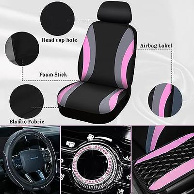 Pink Car Accessories Set Car Seat Covers Full Set Steering Wheel Cover  Headrest Cover with Center Console Pad Cup Cup Holders Seat Belt Pads Gear