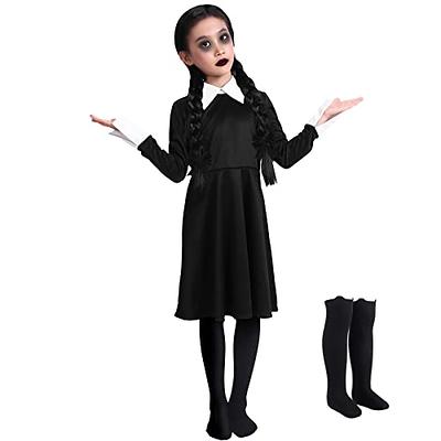  GUUZOGG Wednesday Addams Costume Dress for Girls, Kids Wednesday  Addams Dress with Wig Belt Socks and THING, Halloween Costumes for Girls  Cosplay Party Birthday Christmas New Years Dress : Clothing, Shoes