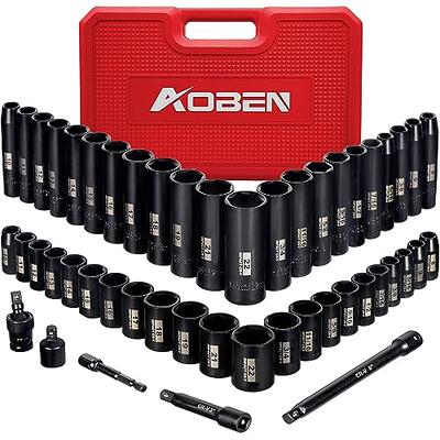 AOBEN 3/8-Inch Drive Impact Socket Set, 49 Pieces, 6 Point, SAE