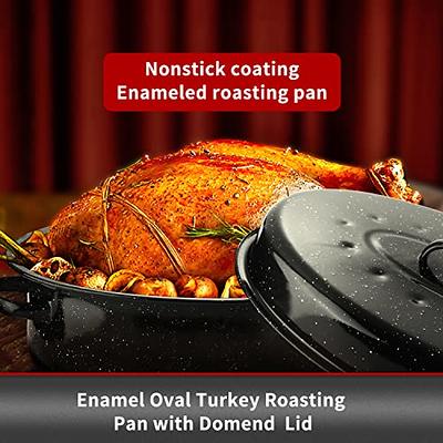 19 Inch 20 lb Capacity Enamel Oval Turkey Roaster Pan + Lid