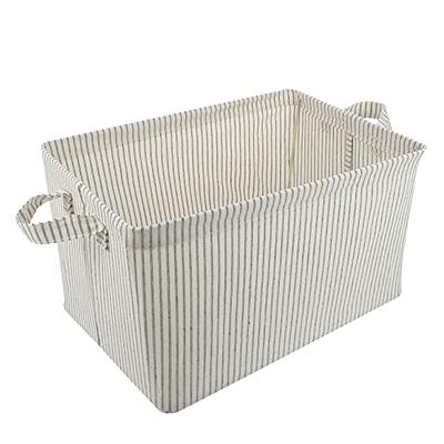 Honey Can Do Set of 3 Collapsible Large Fabric Storage Bins with Handles, Gray Stripes