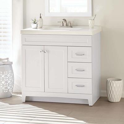 Home Decorators Collection Doveton 60 in. W x 19 in. D x 34 in. H Double Sink Bath Vanity in Weathered Tan with White Engineered Marble Top