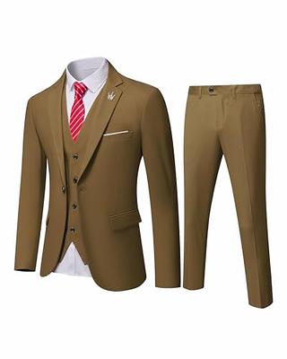 YND Men's Slim Fit 3 Piece Suit Set with Stretch Fabric, One