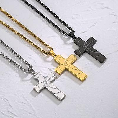  REVEMCN Black Silver Stainless Steel Dog Tag Cross Necklace for  Men Boys Featuring Lord's Prayer Bible Verse Cross Pendant with 20-24 Inch  Rope Chain, Inspirational Jewelry Gift for Boys and Men (
