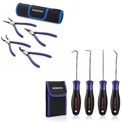 WORKPRO Precision Pick and Hook Set, 4 Piece Pick Tool Set Includes Angled,  Straight, and Full Hooks and Picks for Mechanic, Pick Mini Hooks Puller