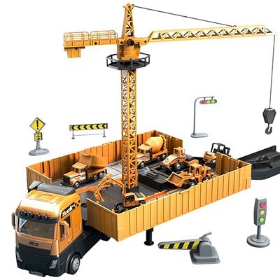 Joyfia Crane Toys Truck, Construction Truck Toy Set with Road Sign