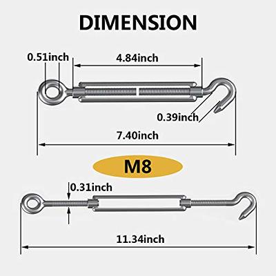 M8 Turnbuckle, 2 Pcs Turnbuckle Hook, 304 Black Stainless Steel Turnbuckle,  Turnbuckle Heavy Duty for Indoor and Outdoor Wire Rope Tension, Shade Sail  Hardware, Cable Railing Wire Rope Installation: : Industrial 