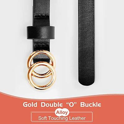 SANSTHS 2 Pack Women Leather Belts Faux Leather Jeans Belt with Double  O-Ring Buckle (Black & Brown, XS) at  Women's Clothing store