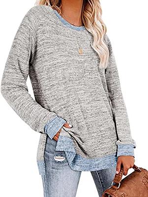 MEROKEETY Women's 2024 Fall Casual Crew Neck Side Split Pullover Sweater  Loose Long Sleeve Jumper Top,Beige,S at  Women's Clothing store