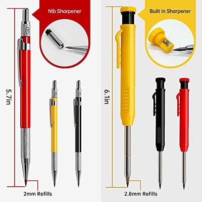 Hiboom 2 Pack Solid Carpenter Pencil with 14 Refill, Long Nosed Deep Hole  Mechanical Marker Built-in Sharpener for Woodworking Architect Fathers Day