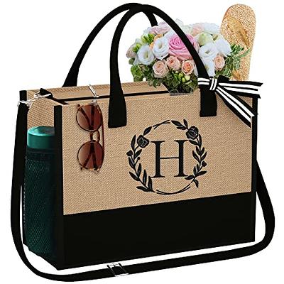 Personalized Initial Canvas Beach Bag,Monogrammed Gift Tote Bag