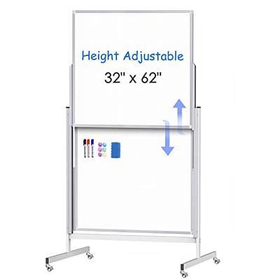 Large Mobile Rolling Magnetic Whiteboard - 48 x 36 Inches Height Adjust  Double Sides Portable White Board on Wheels, Dry Erase Board Easel with  Stand