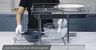 2 Tier Individual Pull-Out Cabinet Organizer, Slide-Out Kitchen Shelves,  17 x 18 