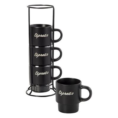 Azzure Stackable Script Letters Espresso Mugs with Rack-Set of 4