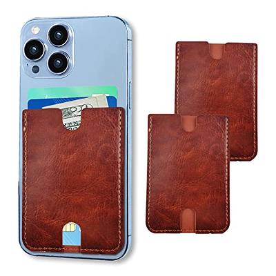 Phone Card Holder, Leather Phone Wallet Stick On, Card Holder for Back of Phone Credit Card Holder for Phone Case Compatible with Most of Cell Phone