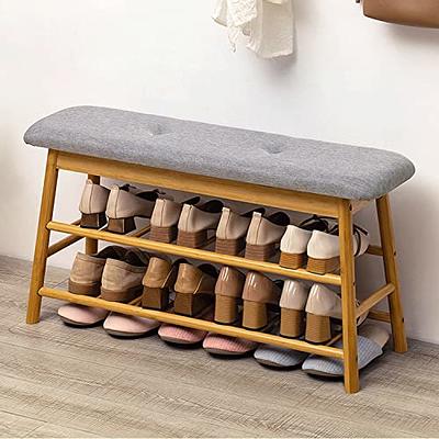 Pipishell Bamboo Shoe Rack Bench 3-Tier Sturdy Shoe Organizer