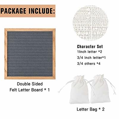 Gray Felt Letter Board 10x10 INCHES. Changeable Letter Boards Include 300 White Plastic Letters & Oak Frame.