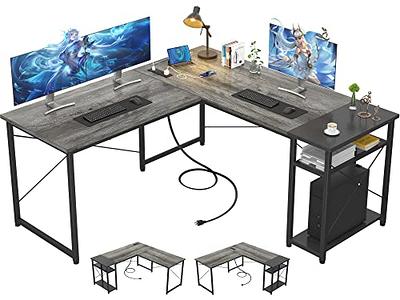 Tbfit L Shaped Desk with Storage Shelves, Reversible Coner, Office Desk for  Small Space,Large Computer Gaming Desk Workstation with Power Outlet,2